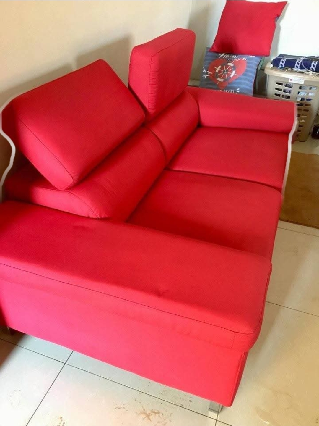 Red sofa after cleaning